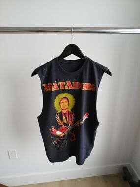 Y2K Matadors Graphic Cut Off Sleeveless Tee Black Unisex Medium